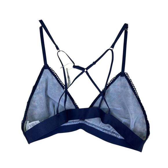 Aerie Sz M Mesh Ruffle Strappy Triangle Bralette Blue Green Floral NWT - Picture 7 of 14